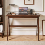 100% Solid Rubber Wood Computer Desk, Retro Walnut Writing Desk with Drawer, Sturdy A-Frame Leg, 39.37"×21.65", 0.71" Standard Thick Home Office Study Table - Image 15
