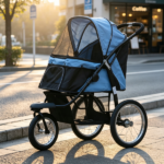 Blue 3-Wheel Pet Stroller – for Small & Medium Dogs, Adjustable Canopy, Safety Tether, Storage Basket - Image 5