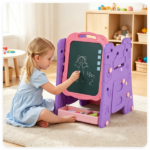 Pink 3-in-1 Kids Double Sided Art Easel, Magnetic Whiteboard & Chalkboard Standing Drawing Board with Adjustable Height Angle, Storage Tray Book Rack Complete Painting Accessories PP Play Easel Gift - Image 10