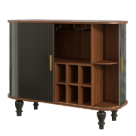 39" Fluted Liquor & Coffee Bar Cabinet with 6 Wine Racks and 3 Glass Holders, Mid-Century Modern Bar Cabinet with A Large Storage Drawer ,4 Hidden Storage Space on the Side , Black - Image 7