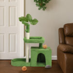 36in Cat Tree with Leaves, Multi-level Cat Tower with Cat Scratching Post, Cozy Cat Condo, Padded Beds, Dangling Ball for Kittens and Indoor Cats, Green - Image 8