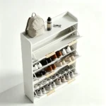 (Do Not Sale on Amazon) 3-Drawer Shoe Cabinet with Top Grille Panel MDF Door Panels with Thermoforming + Champagne Gold Door Seams and Handles + Conical White Solid Wood Legs for the Shoe Cabinet 31.61*9.45*52.95in White - Image 4