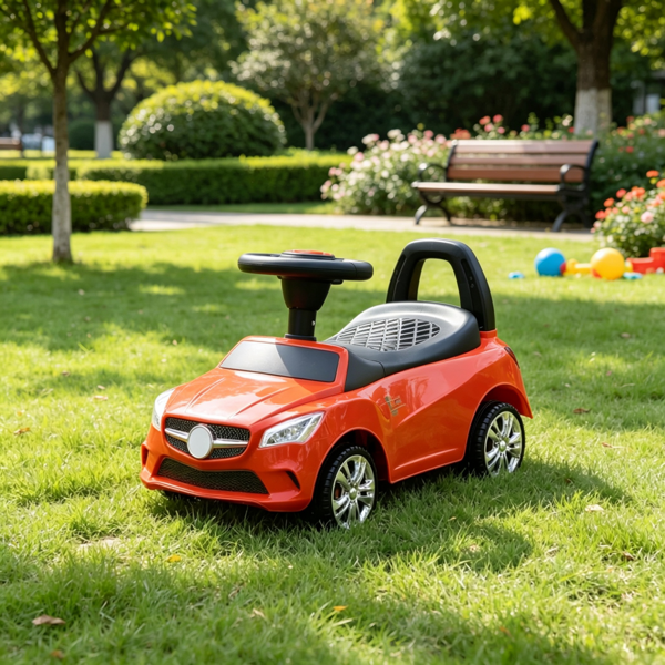 Red Toddler Foot-to-Floor Ride-On Push Car: Sliding Walking Toy with Working Horn, Music, Headlights & Under-Seat Storage