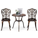 3 PCS Outdoor Bistro Set,Outdoor Patio Set, All-Weather Cast Aluminum Bistro Table Set for Backyard, Garden, Balcony Butterfly