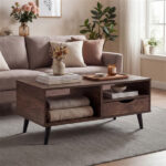 36.5" Rustic Coffee Table with Drawer & Open Shelves, Engineered Wood Center Table for Living Room Walnut - Image 8