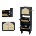Rattan-fronted 3-tier shoe cabinet, particleboard, 54*24*135 cm, black - Image 5
