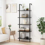 5-layer wall-mounted household steel-wood shelf, density board, iron frame, 61*30.5*182.88cm, black walnut color board, black frame - Image 11