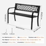 Outdoor Bench 46 in Metal Garden Bench 480 lbs Park Patio Yard Porch Bench (Shipment from Walmart) - Image 3