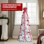 6 FT Fully Decorated Pre-lit Christmas Tree, Pop Up Artificial Xmas Tree with 100 Warm Lights and Red Ornaments for Home Office Store Holiday Deco, White - Image 14