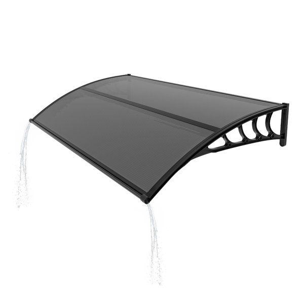 Awning for Door Entrance with Drainage Sink, 40x60 Inch Window Canopy Exterior, UV Rain Snow Protection for House Porch Patio Deck, Black Bracket & Brown Board
