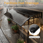 Awning for Door Entrance with Drainage Sink, 40x60 Inch Window Canopy Exterior, UV Rain Snow Protection for House Porch Patio Deck, Black Bracket & Brown Board - Image 6