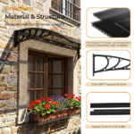 Awning for Door Entrance with Drainage Sink, 40x60 Inch Window Canopy Exterior, UV Rain Snow Protection for House Porch Patio Deck, Black Bracket & Brown Board - Image 8