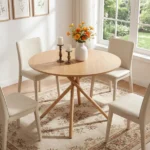 37.4 Inch Round Dining Table for 4-6 People, Cross X Metal Leg Kitchen Dinner Table with Adjustable Foot Pads, Easy Assembly Small Space Dining Room Table, Natural Wood Tone - Image 9