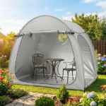 6.8x4.9FT Light Gray Arched Bicycle Storage Shed, 210D PU Silver Coated Oxford, Black Fiberglass Rod Frame, Front&Side Dual Doors, Inner Storage Bag & Portable Carry Bag - Image 14