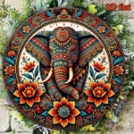 CIFbuy 1pc 8x8in Vintage Elephant Decorative Plaque, "" Decorative Plaque, 2D Flat Round Sign Indian Style Wall Art TikTok, TikTok, teemu Self-pickup Logi Aics - Image 5