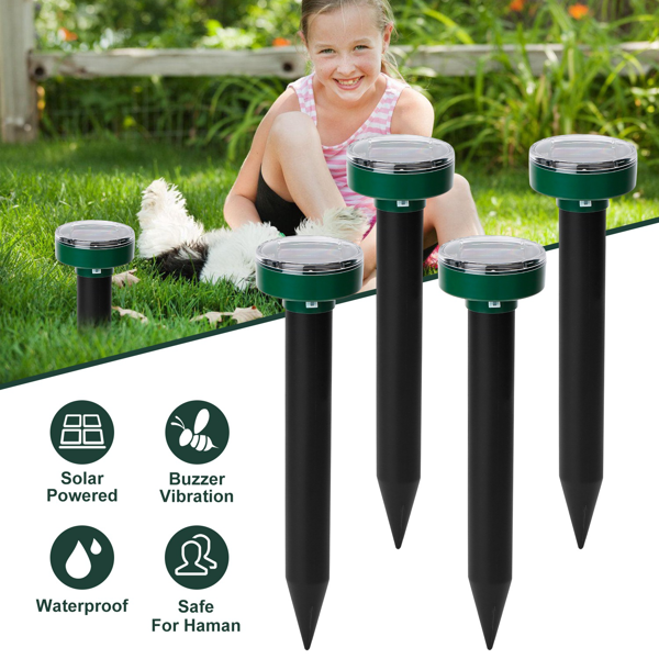 Solar Mole Repeller, Ultrasonic Vibration Rodent Deterrent with Buzzer Sound Wave, Waterproof Outdoor Pest Repellent for Moles Gophers Voles, 323 Sq.ft Coverage for Yard Garden Farm