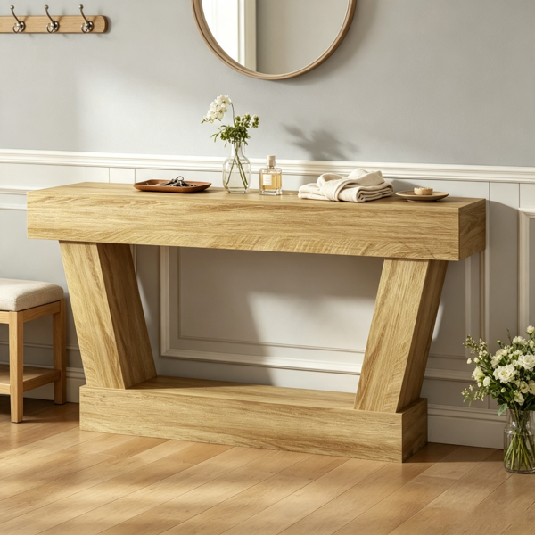 63" Vintage Entryway Console Table – Narrow Design, Open Shelf, for Living Room Space