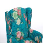 Modern Accent Chair with Retro Wood Legs, Comfy Upholstered Armchair, Floral Design Single Sofa Chair for Living Room Bedroom Office - Floral Cyan - Image 9