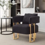 TS Modern decorative chair, living room side chair with gold metal legs, no wheels, suitable for dressing area, reception room, office,Teddy fleece upholstered metal foot sofa 2PCS Black - Image 7