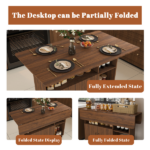 Multi-Functional Folding Table with Storage Shelves and Wheels, 47 Inch Foldable Dining Table for Small Spaces, Compact Desk for Kitchen, Dorm, Office (Walnut) - Image 10