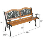 49" Garden Bench Outdoor Patio Park Chair Furniture Hardwood Slats Cast Iron Frame - Image 2