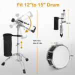 14 x 5.5in Snare Drum Set with Drumstick Holder, Snare Drum Bag, Strap, Mute Pad & Drum Stick for Beginner Student Black - Image 3
