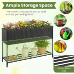 Black PE Rattan Elevated Planter with Lower Shelf, 101.6×30.48×71.12cm Raised Garden Bed with Drainage - Image 5