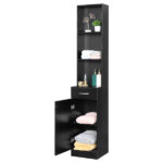 MDF With Triamine One Door One Drawer Three Compartments High Cabinet Bathroom Wall Cabinet Black - Image 10