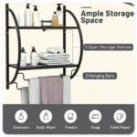 Black Rust-Proof Wall Bathroom Shelving Unit with Dual Hanging Bars, Adjustable Layout Mesh Storage Rack Easy Assembly for Shower Kitchen Organizer - Image 7