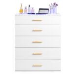 Particleboard Wood Three Drawers With LED Light Bedside Table Dresser Nightstand White - Image 6