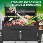 Charcoal Grill with Foldable Side Table and Wheels, Heavy-duty BBQ Grill for Outdoor Picnics Patio Garden and Backyard Grilling - Image 12
