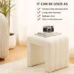 Modern Teddy Velvet Ottoman Footrest, Vanity Stool, and Shoe Bench for Makeup Room, Living Room, Entryway White) - Image 3