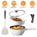 Electric Hot Pot Non-Stick Frying Pan Portable Rapid Noodles Cooker with Long Handle Steamer Spatula Dual Power Control Overheat Dry-Boil Protection for College Dorm Room Essential - Image 2