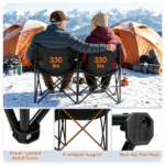 Black Dual Person Heated Folding Camping Chair 4 Heating Zones 3 Temperature Levels, Heavy Duty 660 LBS Double Outdoor Loveseat with Cup Holders Storage Pockets & Carry Bag for Picnic Beach Sports - Image 5