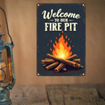 CIFbuy Rustic Fire Pit Welcome Sign, Wall Art, Campfire Decor With Bold Text, 2D Flat Outdoor Patio Yard Decoration SignikTok, SignikTok, xt Self-l ckup Logioponh