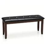 45.5" Solid Rubber Wood Entryway Bench 400LBS, PU Leather Padded Dining Bench, Multi-purpose Shoe Vanity Bed End Bench for Hall Dining Room - Image 2