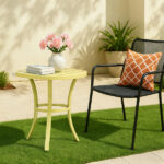 Outdoor Round Side Table, Small Metal Table Patio End Table Coffee Bistro Table for Indoor Outdoor, Light Yellow - Image 6
