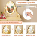 Kids Vanity Set with Mirror and Lights and Stool, 5 Storage Drawers, Pretend Play Princess Makeup Desk Dressing Table and Stool Set for Little Girls Age 3+, Macaroon Orange - Image 15