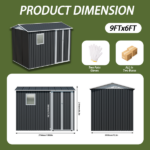 9x6 FT Metal Garden Shed with 1 Windows for Outdoors Patio Hinge Doors Storage Sheds - Image 3