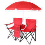 Portable Outdoor 2-Seat Folding Chair with Removable Sun Umbrella Red - Image 11