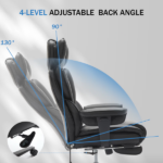 Office Chair with Foot Rest and Waist Lumber Support, Ergonomic Gaming Chair with Adjustable Height Headrest, High-Back Leather Reclining Chair for Home, Black - Image 6