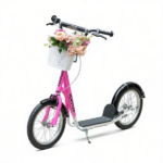 Pink 16" Inflatable Youth Scooter: Kick Scooter with Adjustable Handlebars, Double Brakes, Basket and Cupholder - Image 2