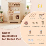Kids Wooden Play Kitchen with Realistic Lights & Sounds, Pretend Ice Maker & Accessories for Toddlers - Image 8