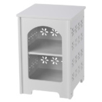 3-Tier Side Table with Storage, Nightstand End Table with Floral Design, Modern Arch Opening Bedside Table for Indoor Outdoor, White