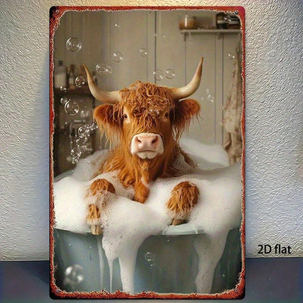 CIFbuy Vintage Highland Cow In Bathtub Metal Wall Art" Rustic Farmhouse Tin Sign, Weatherproof UV Resistant 2D Flat Unframed Decor Wall ArikTok, Wall ArikTok, t Self-pickup Logiopics