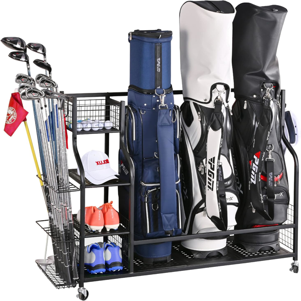 4 Golf Bag Organizer Garage Storage, Extra Large Golf Bag Storage Rack for Golf Bag, Golf Clubs and Golf Accessories, Golf Storage for Garage, Golf Clubs, Basement