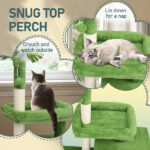 36in Cat Tree with Leaves, Multi-level Cat Tower with Cat Scratching Post, Cozy Cat Condo, Padded Beds, Dangling Ball for Kittens and Indoor Cats, Green - Image 5