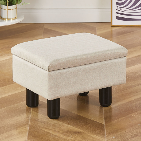 ( SKU:21452067) Foot Stool Ottomans Linen Footrest Storage Ottoman Step Stool Seat with Solid Wood Legs Modern Accent Stools for Couch Living Room Beige (TEMU