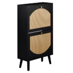 2-Drawer Tall Arched Rattan-Finished Shoe Cabinet Particleboard + Plastic Rattan 21.26*9.45*38.58in Black Frame + Natural Wood-Colored Rattan Top + Black High Legs - Image 3