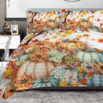 3PCS Colorful Oil Painting Pumpkin Pattern Quilt Set King Size for All Seasons Flower Fall Leaves Bedding Set with 2 Pillowcases for Kids Adults Thanksgiving Day Gifts temu is self-pickup only) - Image 11